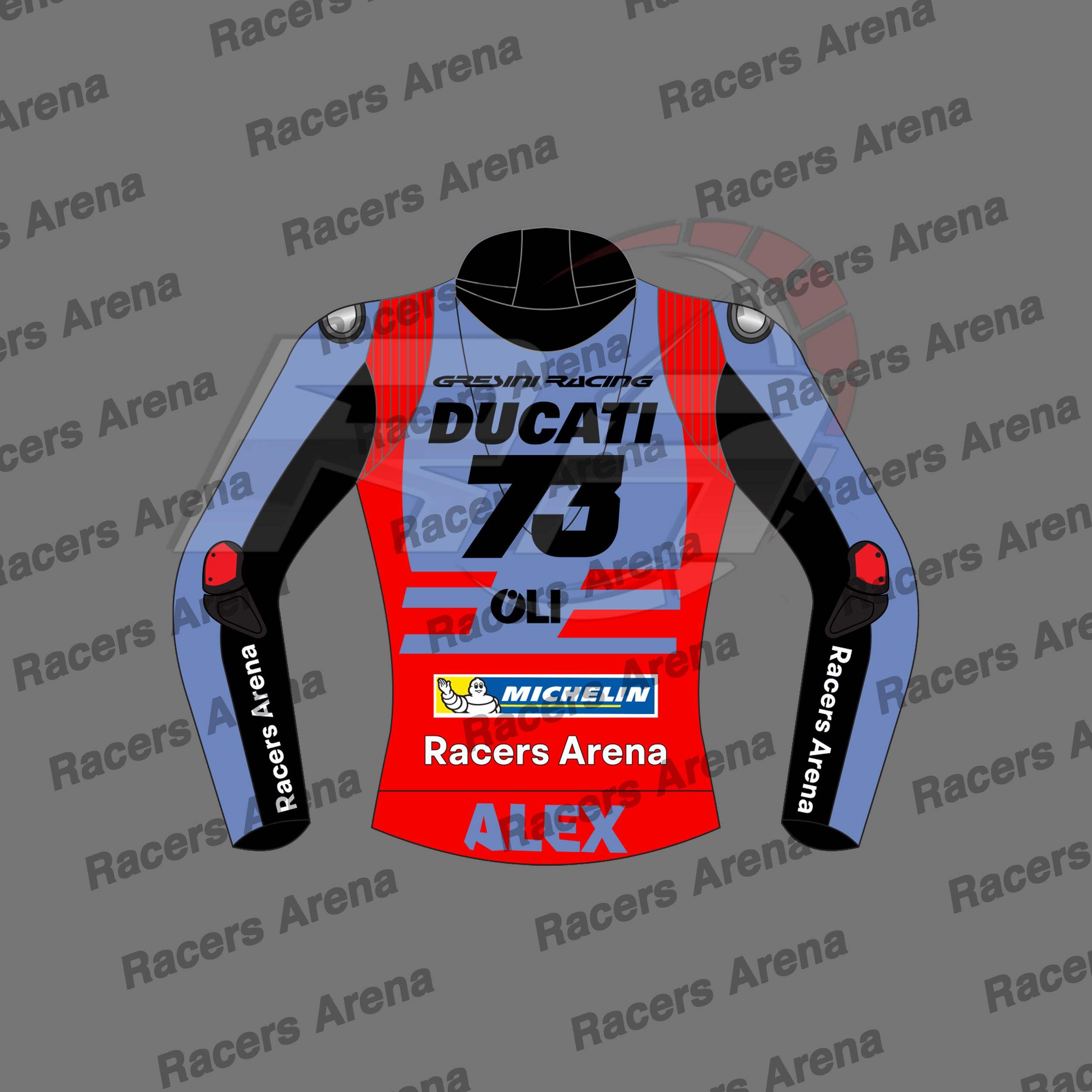 Alex Marquez Ducati Team Gresini MotoGP 2023 Motorcycle Racing Jacket Back Alex Marquez Ducati Team Gresini MotoGP 2023 Motorcycle Racing Jacket Back