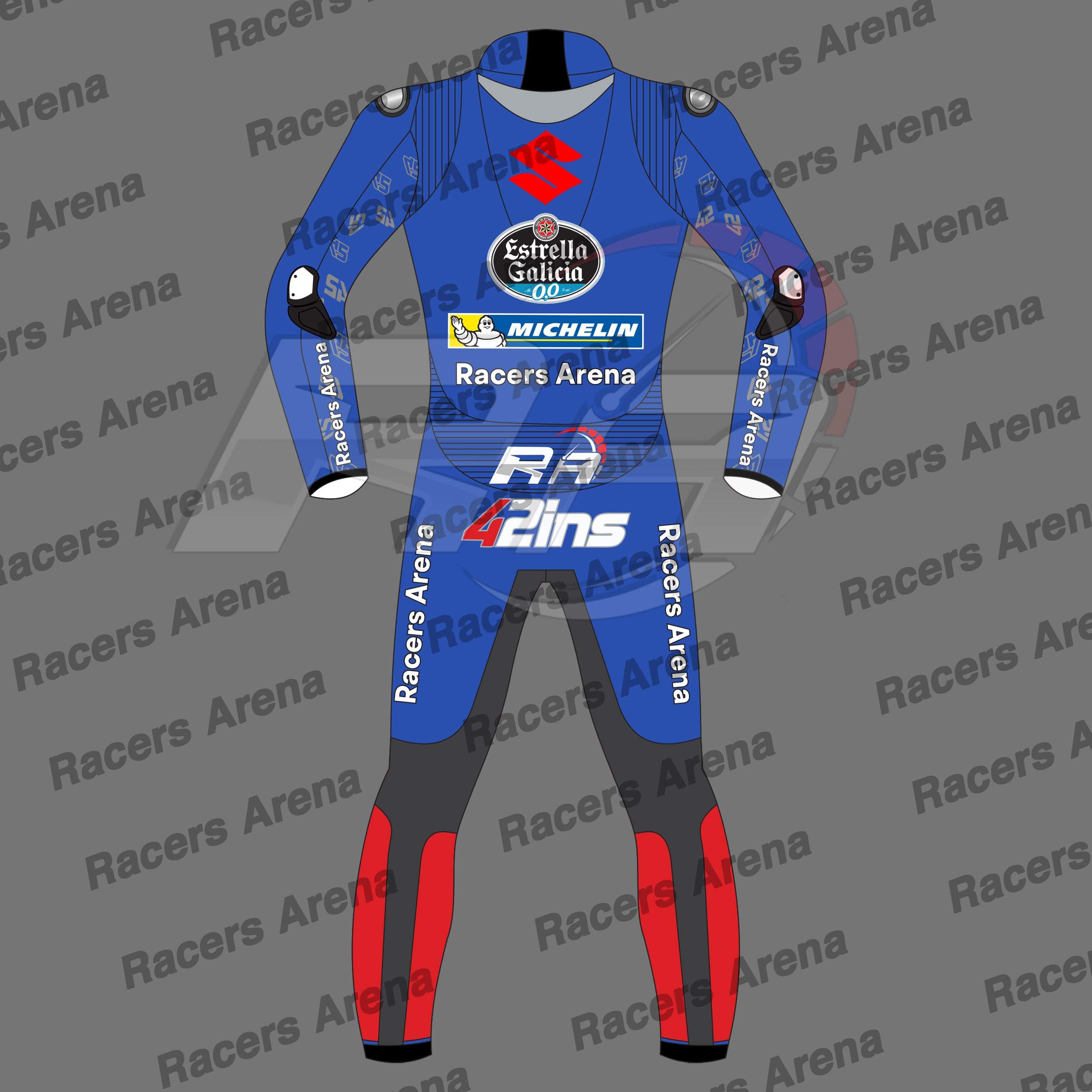 Alex Rins Team Suzuki MotoGP 2022 Motorcycle Leather Race Suit Back Alex Rins Team Suzuki MotoGP 2022 Motorcycle Leather Race Suit Back