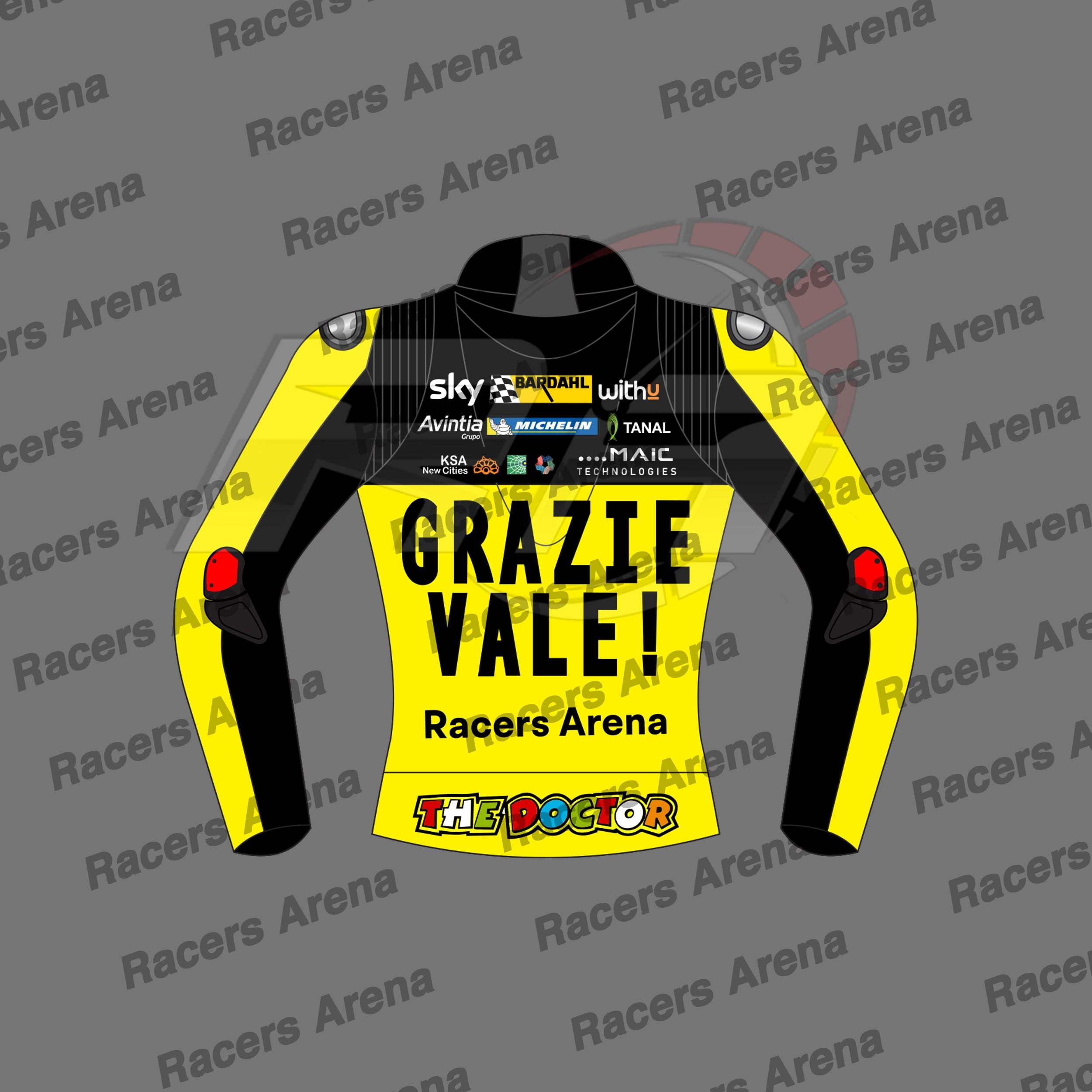 Buy Grazie Vale VR46 Sky Leather Race Jacket Back Buy Grazie Vale VR46 Sky Leather Race Jacket Back