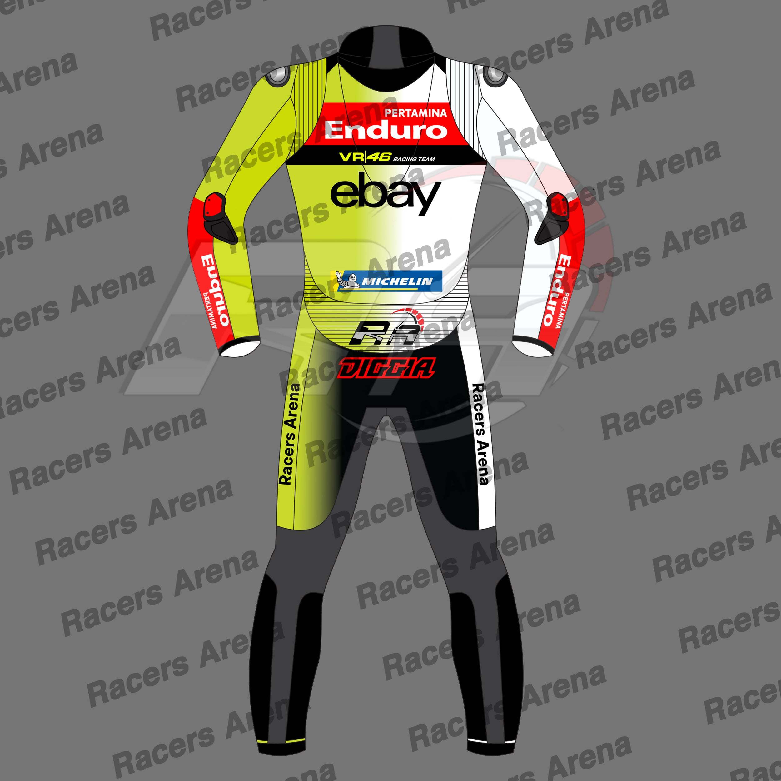 Fabio Di Giannantonio Pertamina Enduro VR46 Racing Team 2024 Motorcycle Leather Race Suit Back Fabio Di Giannantonio Pertamina Enduro VR46 Racing Team 2024 Motorcycle Leather Race Suit Back