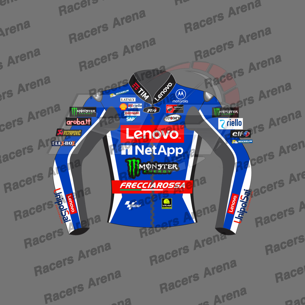 Francesco Bagnaia Blue Ducati 2024 Motorcycle Leather Race Jacket Front