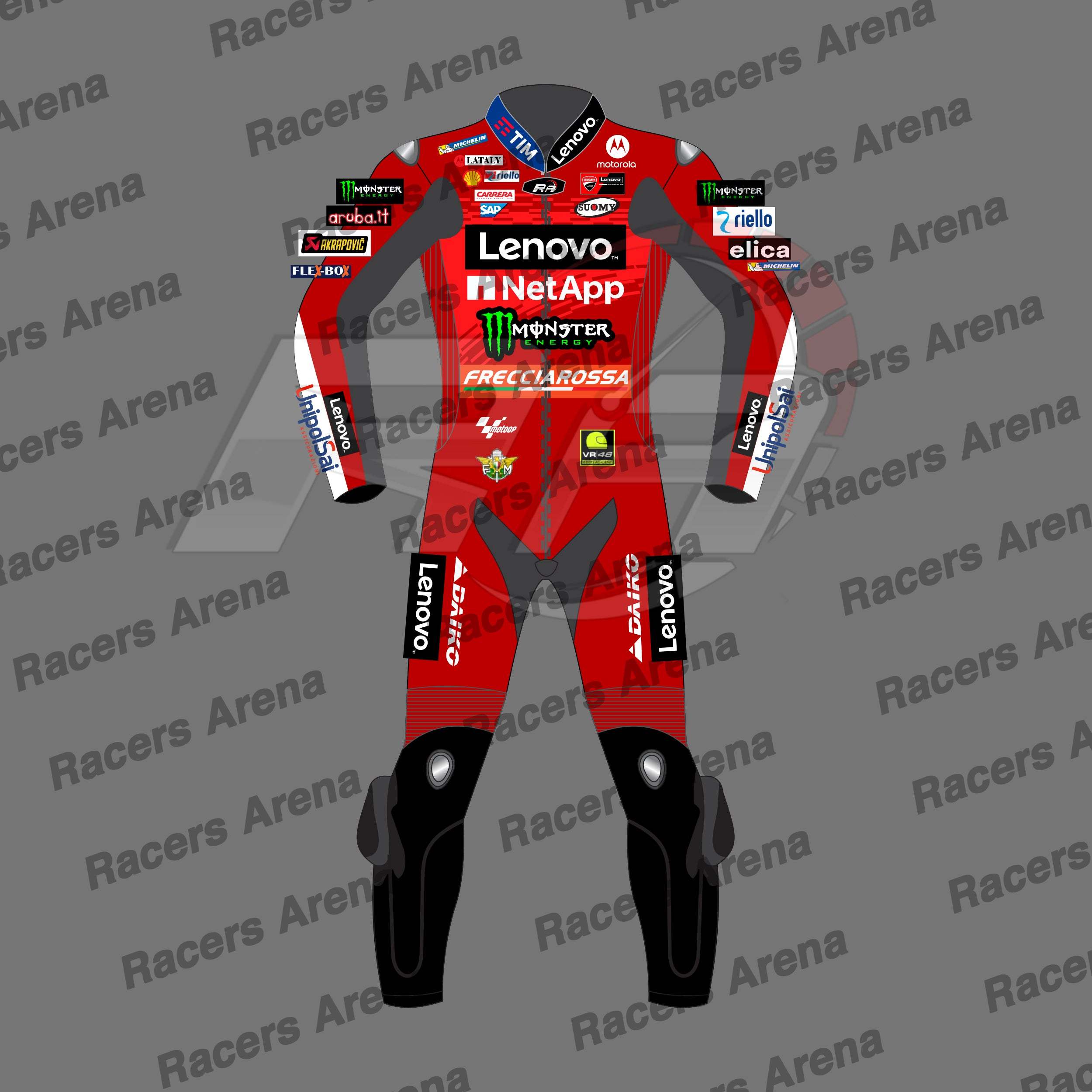 francesco bagnaia motogp ducati 2024 motorcycle leather race suit front