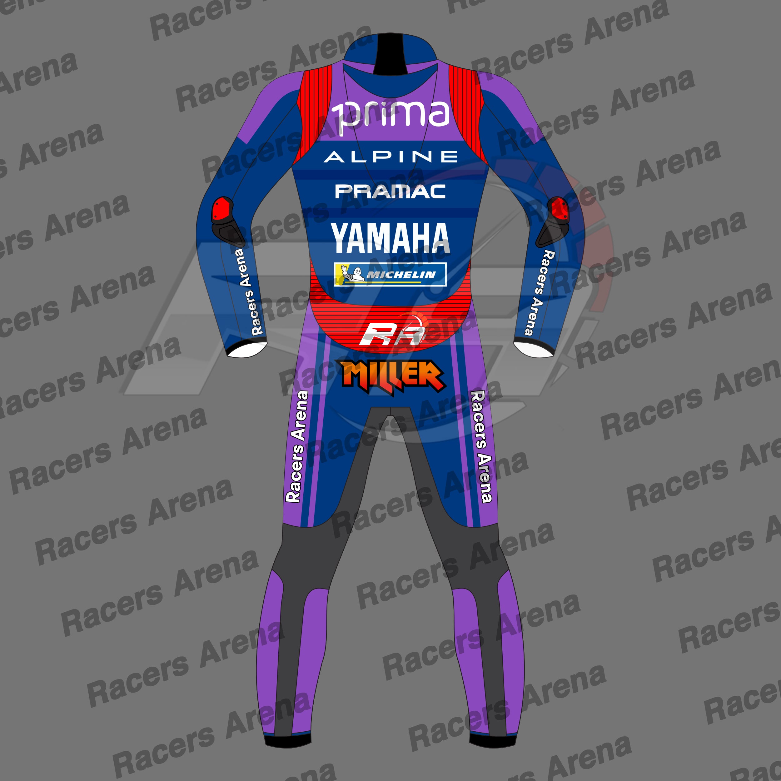 Jack Miller Yamaha Pramac Motogp Motorcycle Leather Race Suit 2025 Back Jack Miller Yamaha Pramac Motogp Motorcycle Leather Race Suit 2025 Back