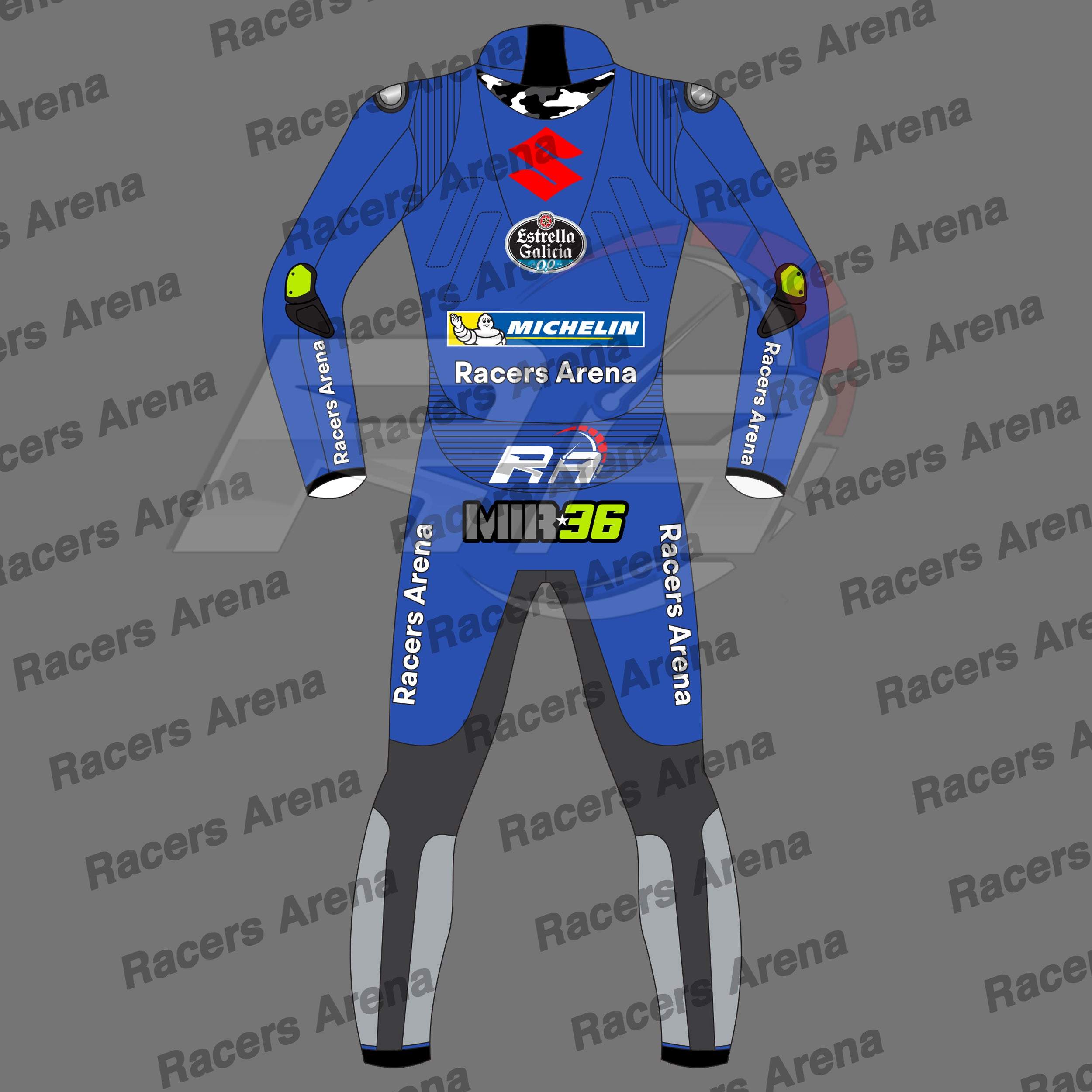 Joan Mir Team Suzuki MotoGP 2022 Motorbike Leather Race Suit Back Joan Mir Team Suzuki MotoGP 2022 Motorbike Leather Race Suit Back