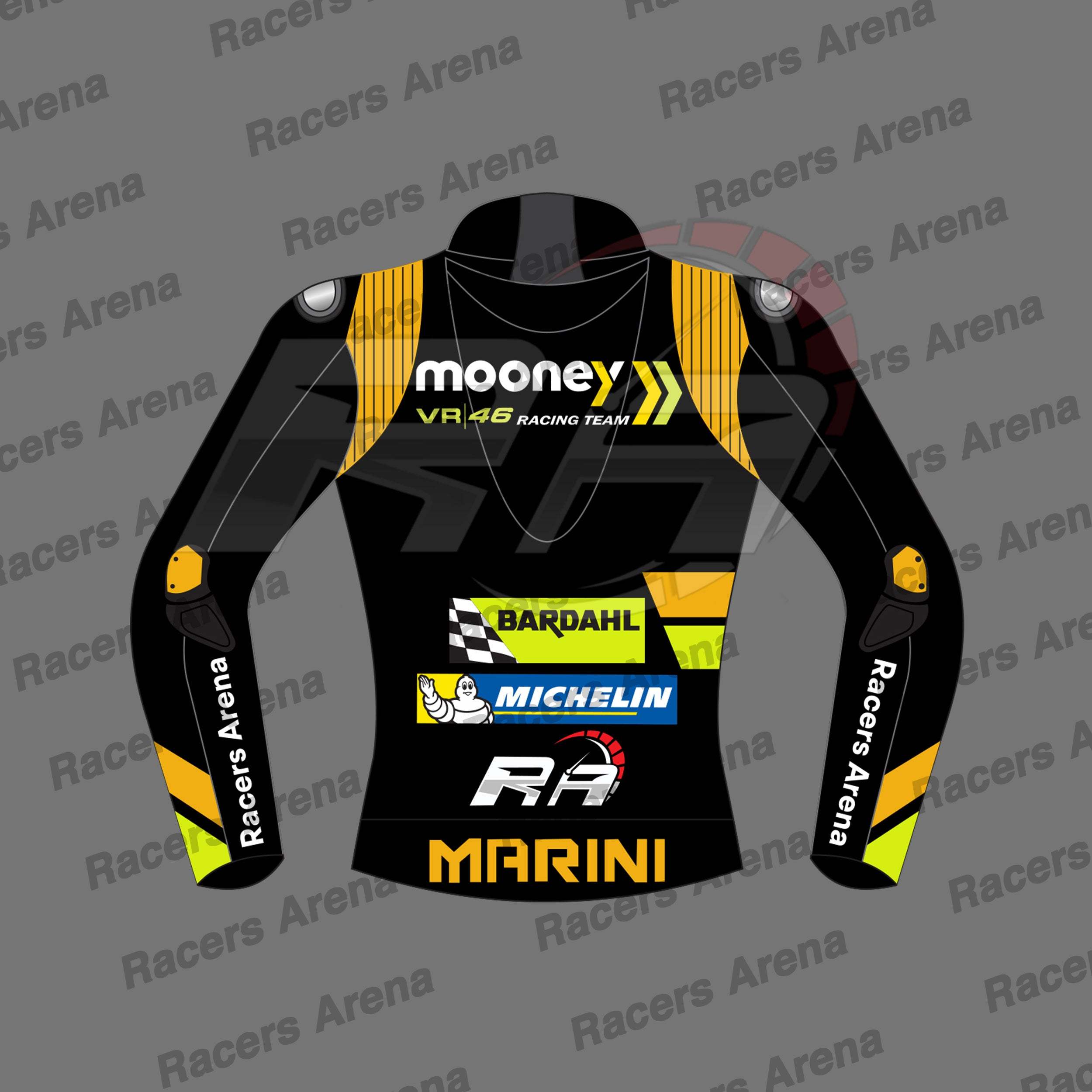 Luca Marini Mooney VR46 MotoGP 2023 Motorcyle Leather Race Jacket Back Luca Marini Mooney VR46 MotoGP 2023 Motorcyle Leather Race Jacket Back