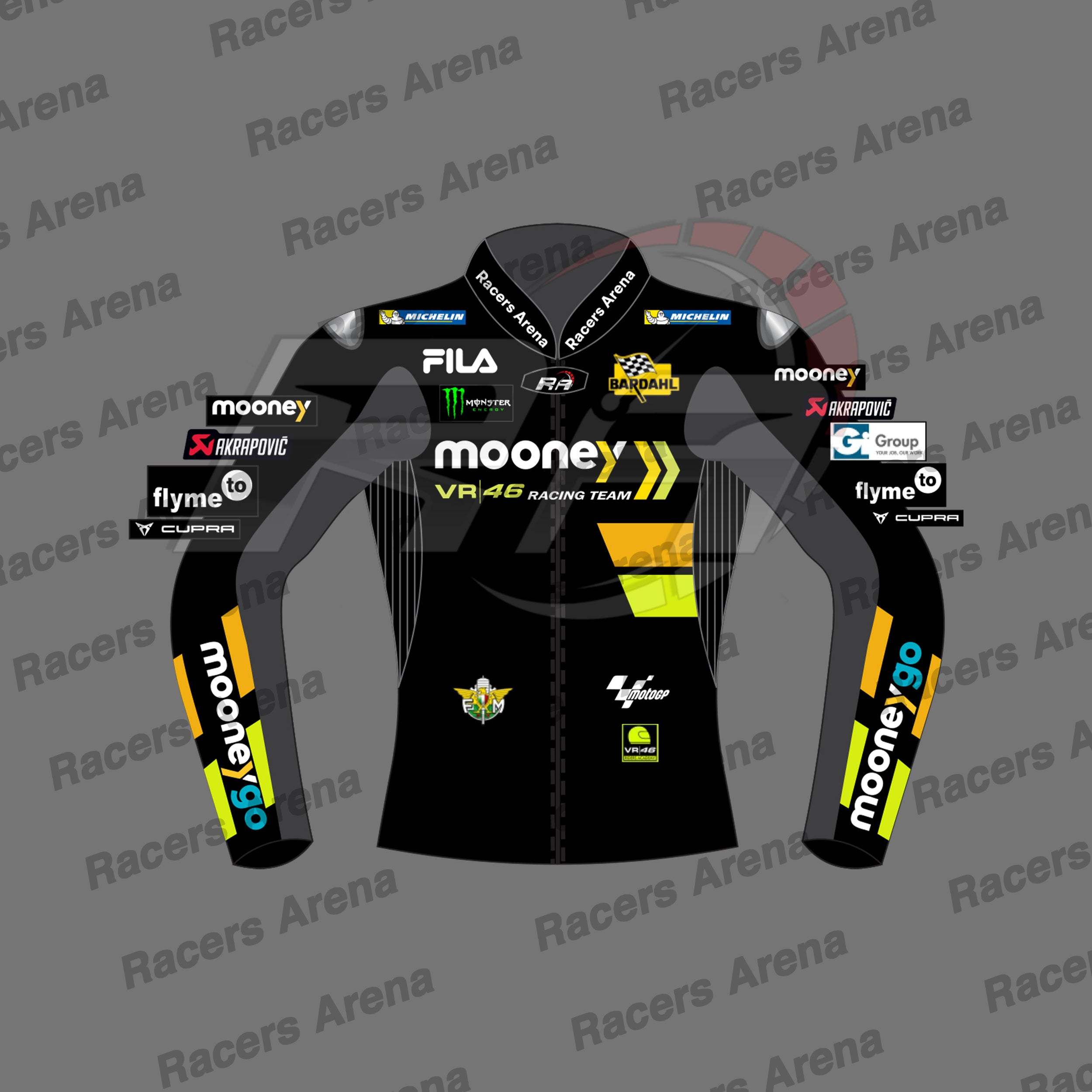 Luca Marini Mooney VR46 MotoGP 2023 Motorcyle Leather Race Jacket Front