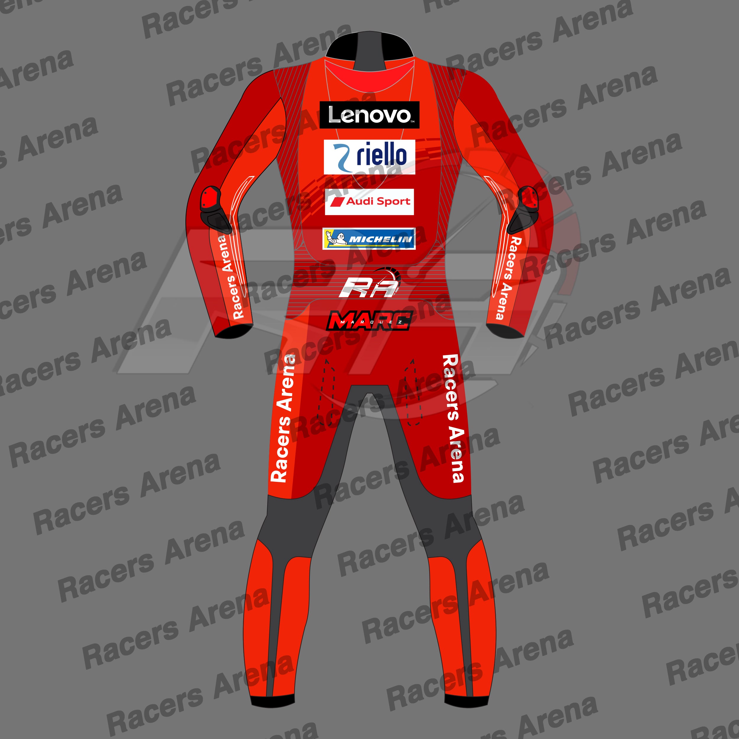 Marc Marquez MotoGP Ducati Motorcycle Leather Race Suit 2025 Back Marc Marquez MotoGP Ducati Motorcycle Leather Race Suit 2025 Back