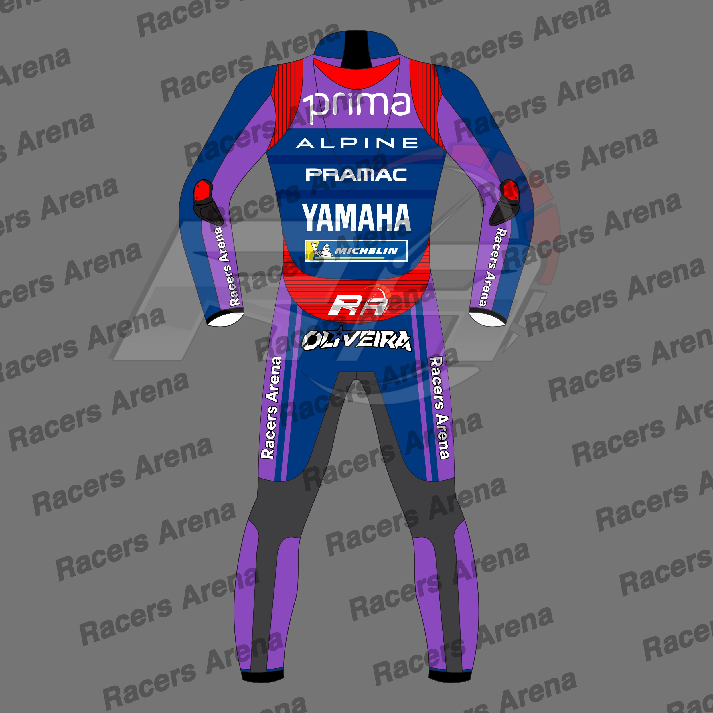 Miguel Oliveira Yamaha Pramac Motogp Motobike Leather Race Suit 2025 Back Miguel Oliveira Yamaha Pramac Motogp Motobike Leather Race Suit 2025 Back