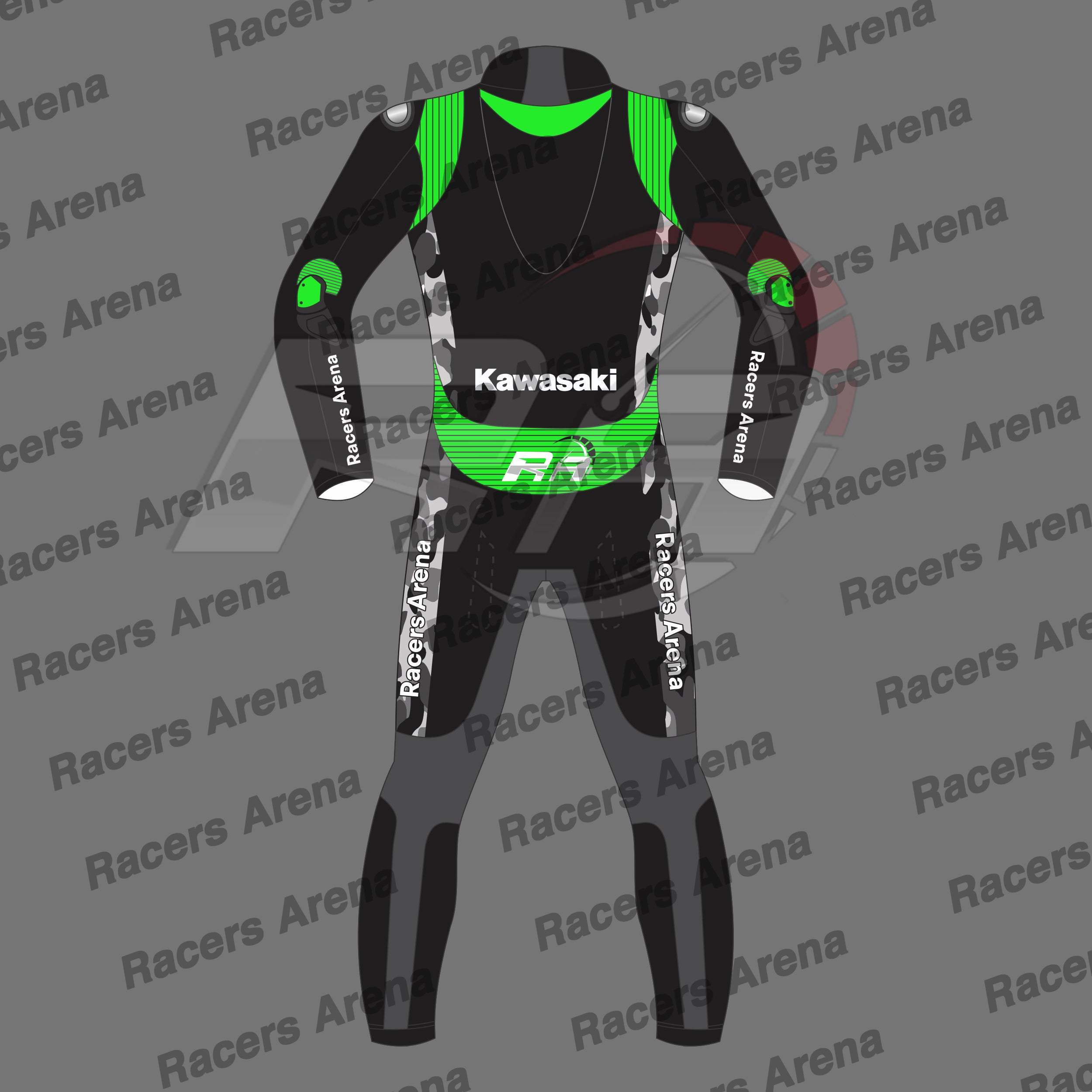 Racers Arena Kawasaki Motorcycle Race Suit Back Racers Arena Kawasaki Motorcycle Race Suit Back