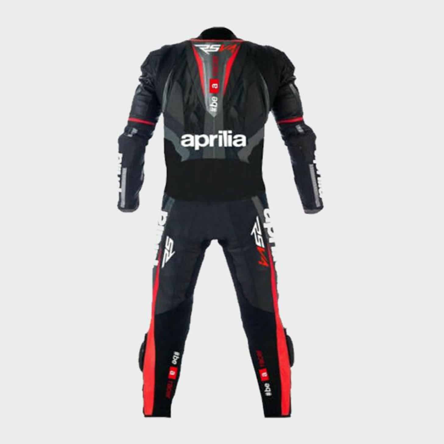 Aprilia Black v4 Leather Race Suit Back Aprilia Black v4 Leather Race Suit Back