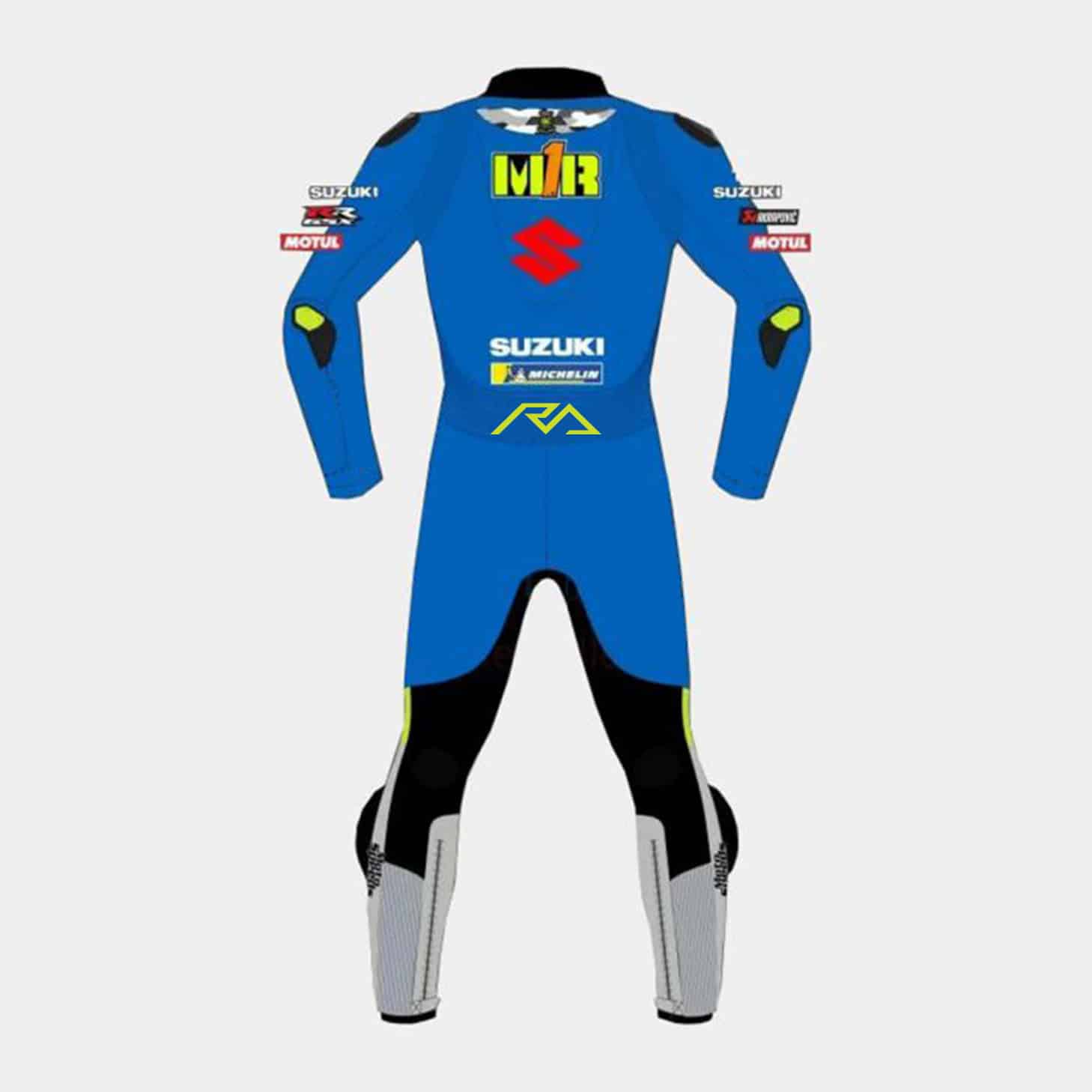 Joan Mir Suzuki Motorcycle MotoGP Leather Suit 2021 Back Joan Mir Suzuki Motorcycle MotoGP Leather Suit 2021 Back