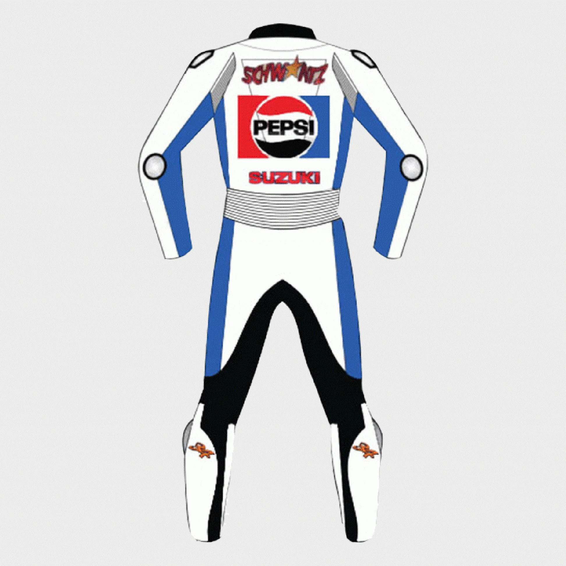 Kevin Schwantz Pepsi Suzuki Race Leather Suit Back Kevin Schwantz Pepsi Suzuki Race Leather Suit Back