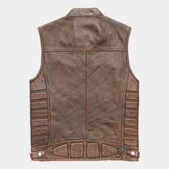 Vintage Brown Motorcycle Leather Vest Back