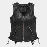 Women Boone Fringed Leather Vest Front