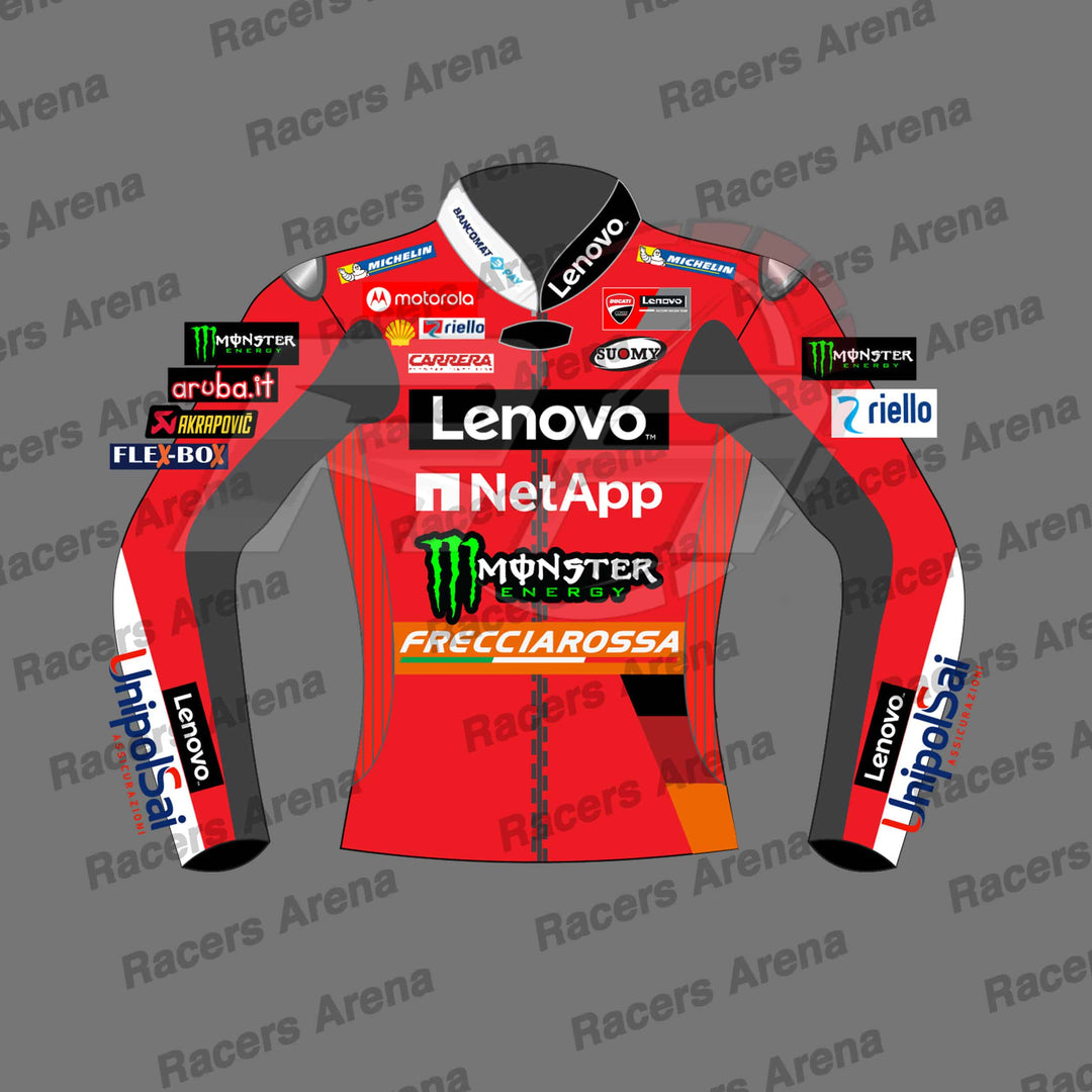 Enea Bastianini MotoGP 2023 Ducati Motocycle Leather Race Jacket Front