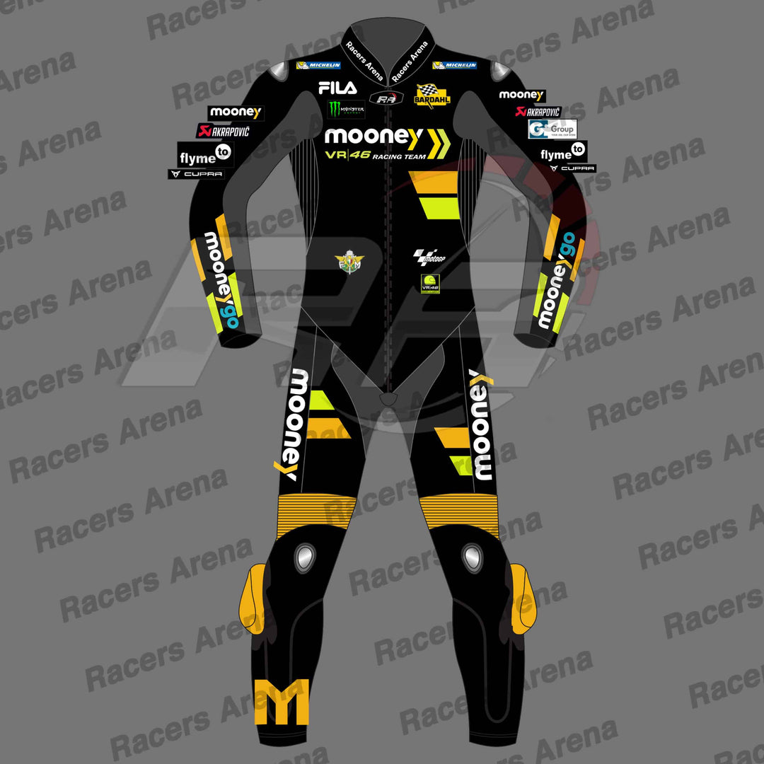 Luca Marini Mooney VR46 MotoGP 2023 Motorcyle Leather Race Suit Front