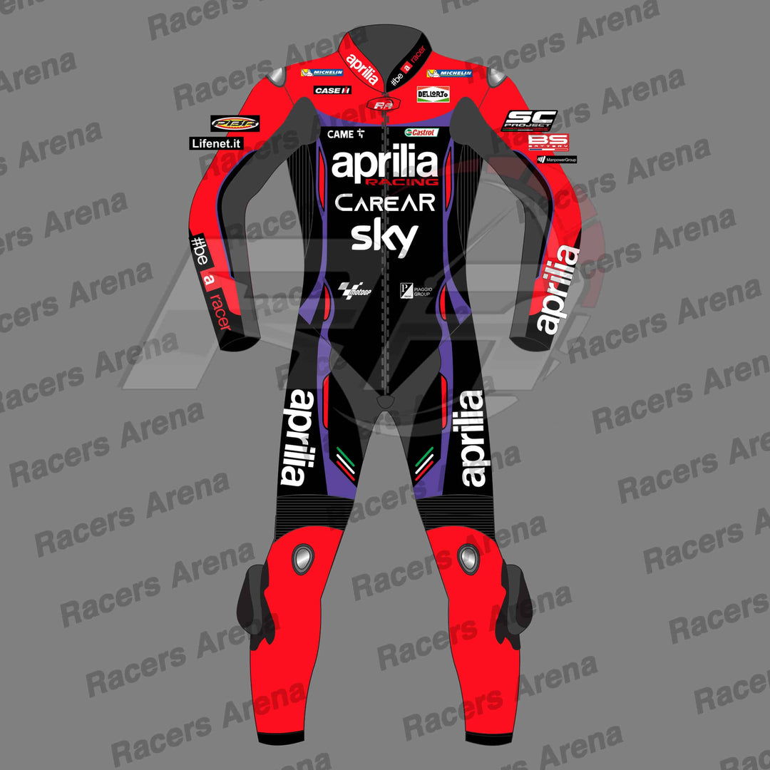 Maverick Vinales Aprilia MotoGP 2023 Motorcycle Leather Racing Suit Front