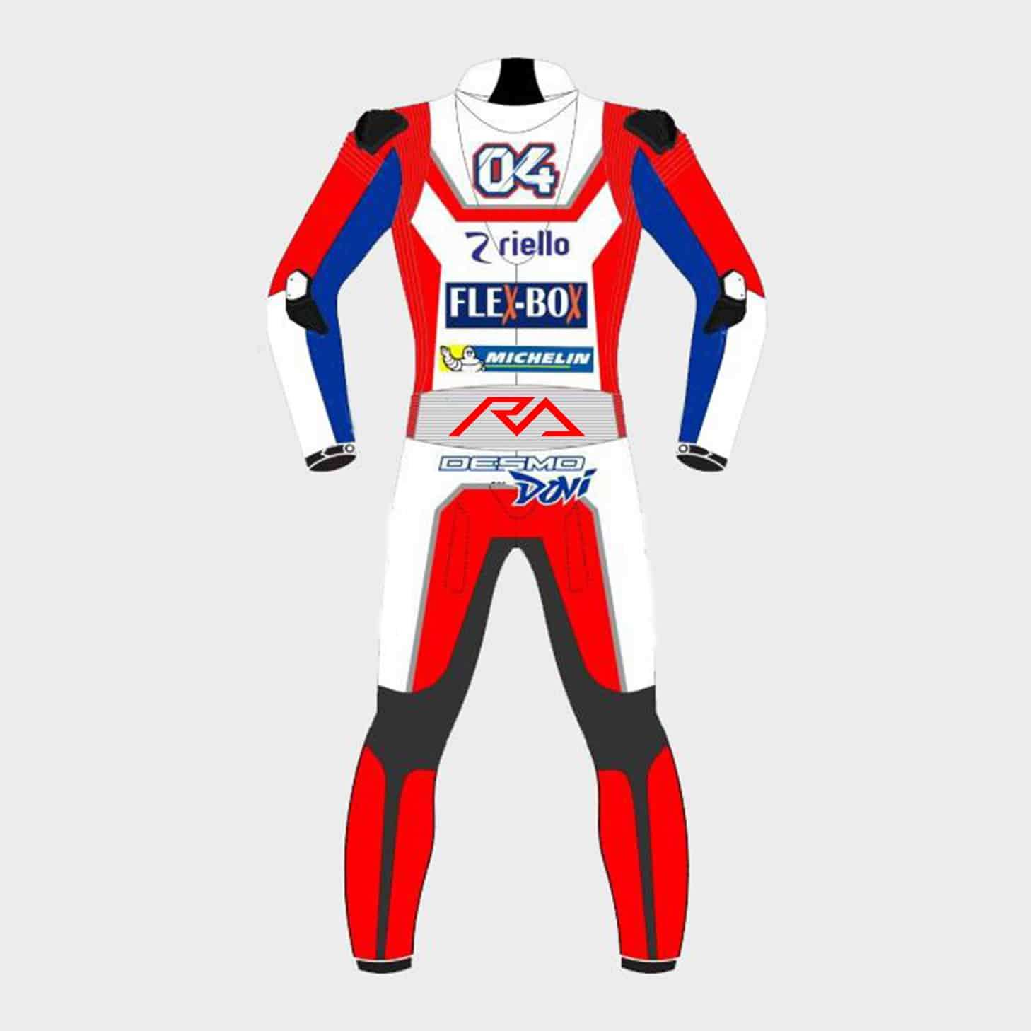 andrea_dovizioso_ducati_moto_gp_2017_Andrea Dovizioso Ducati MotoGP 2017 Leather Suit Backleather_suit_back