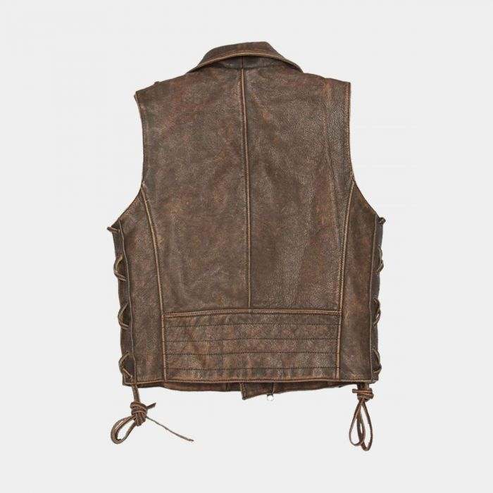 Brown Leather Motorcycle Vest Back