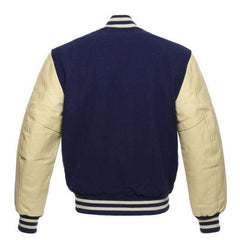 Navy Blue Letterman Jacket with Natural Leather Sleeves