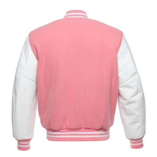 Pink Letterman Jacket with White Leather Sleeves