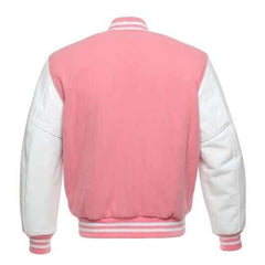 Pink Letterman Jacket with White Leather Sleeves