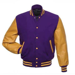 Purple Letterman Jacket with Gold Leather Sleeves