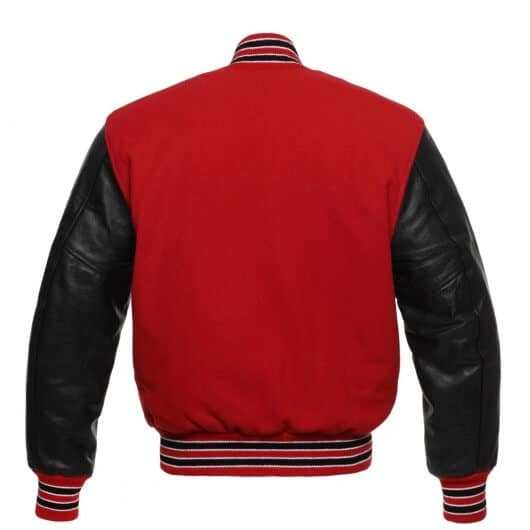 Red Letterman Jacket with Black Leather Sleeves