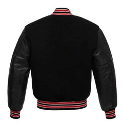 Black and Red/White Letterman Jacket with Black Leather Sleeves