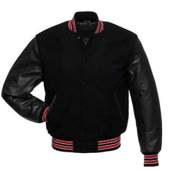 Black and Red/White Letterman Jacket with Black Leather Sleeves