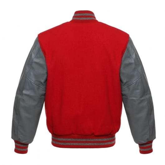 Red Letterman Jacket with Grey Leather Sleeves