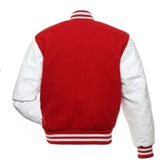 Red Letterman Jacket with White Leather Sleeves