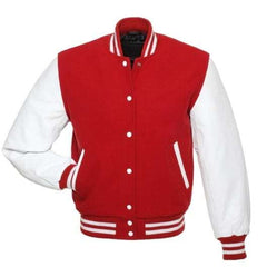 Red Letterman Jacket with White Leather Sleeves