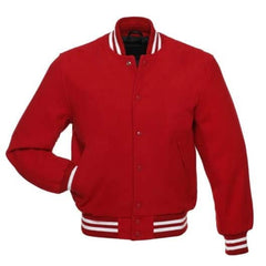 Red with White Stripes Wool Letterman Jacket