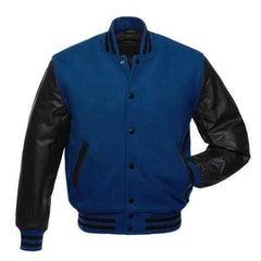 Royal Blue Letterman Jacket with Black Leather Sleeves