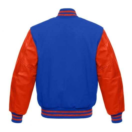 Blue Letterman Jacket with Orange Leather Sleeves